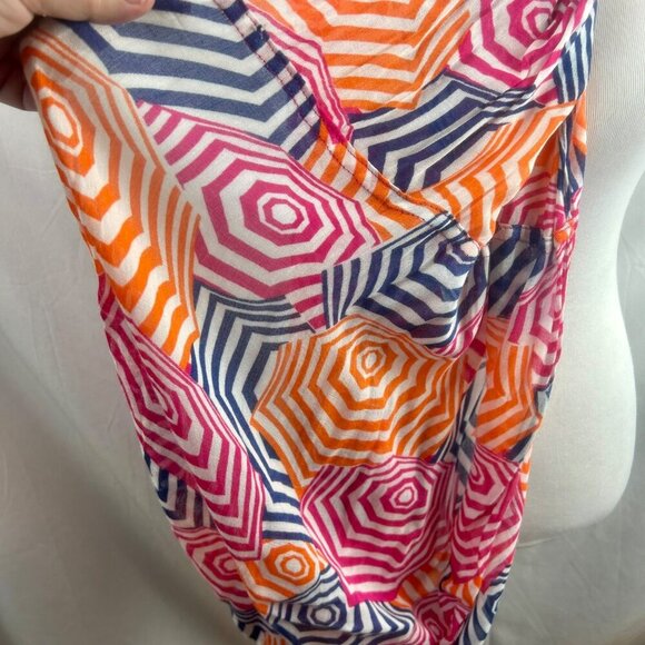 2 Scarf Bundle Plaid Novelty Print Beach Umbrellas Orange Pink Blue Green - Picture 7 of 7